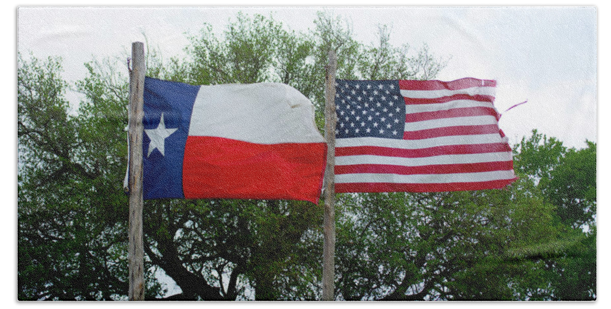 United States Bath Towel featuring the photograph Flags Flying In The Wind by Patrick Nowotny