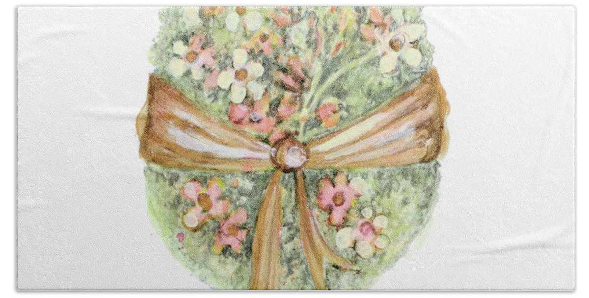 Floral Hand Towel featuring the mixed media Floral Easter Egg II by Janice Gaynor