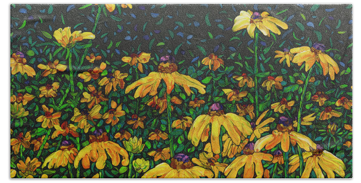 Flowers Hand Towel featuring the painting Floral Interpretation - Black-Eyed Susans by James W Johnson