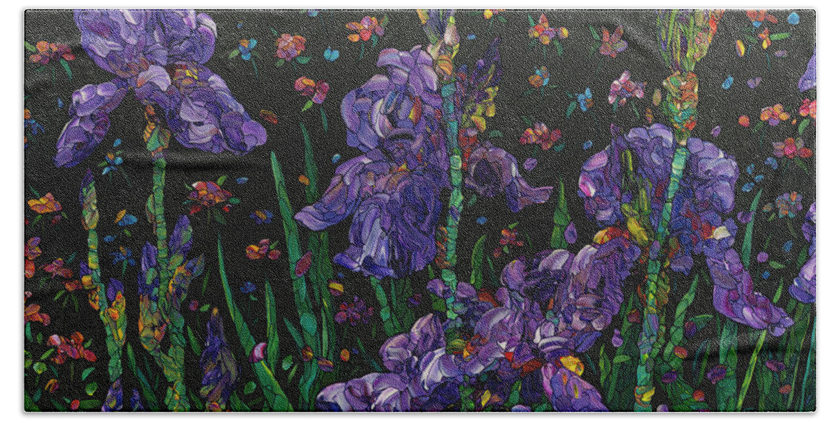 Flowers Bath Towel featuring the painting Floral Interpretation - Irises by James W Johnson