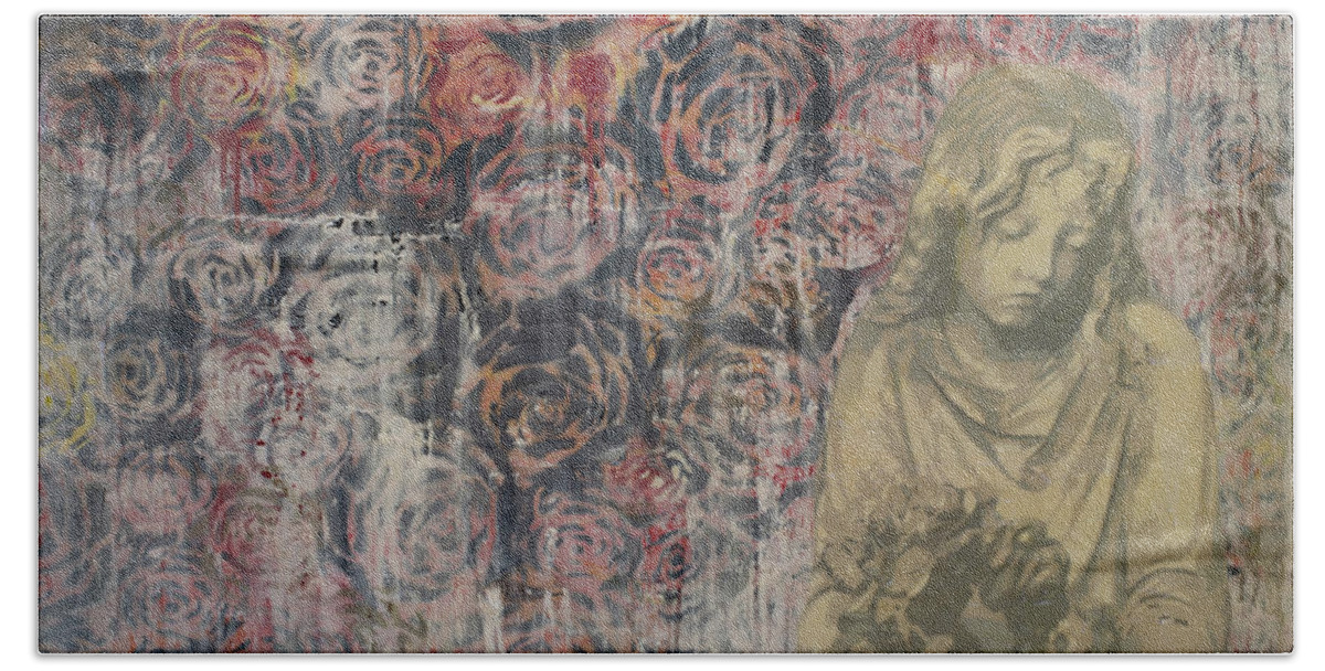  Bath Towel featuring the mixed media Flower Girl by SORROW Gallery