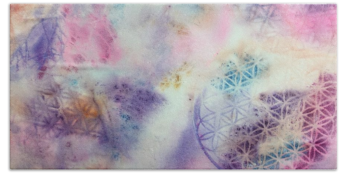 Flower Of Life Hand Towel featuring the painting Flower of Life by Tara Moorman