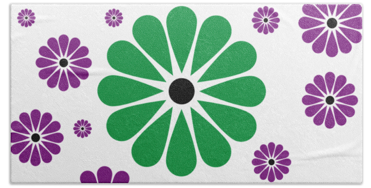 Flowers Hand Towel featuring the digital art Flower Pattern Purpur and Green by Patricia Piotrak