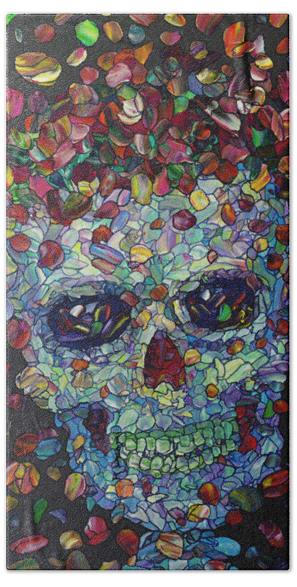 Calavera Hand Towel featuring the painting Flowered Calavera by James W Johnson