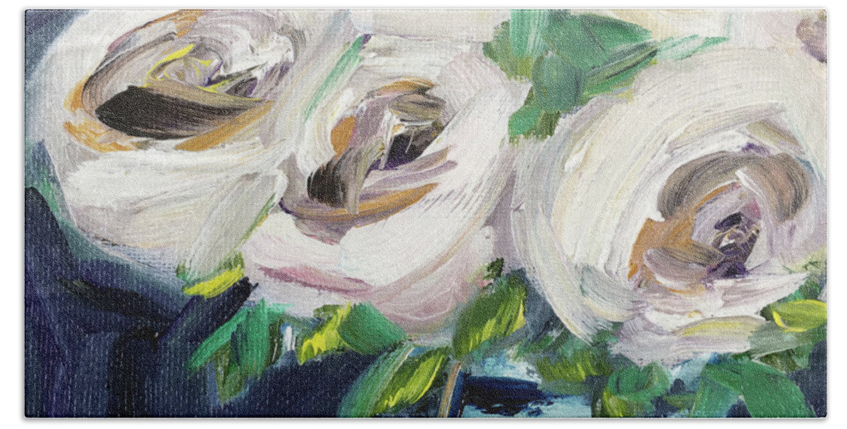 Roses Bath Towel featuring the painting Fluffy White Roses by Roxy Rich