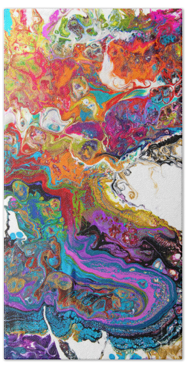  Exotic Joyous Jubilant Vibrantly Colorful Compelling Abstract Happy Energetic Intense Organic Exciting Loud Hand Towel featuring the painting Flutterby Dragon by Priscilla Batzell Expressionist Art Studio Gallery