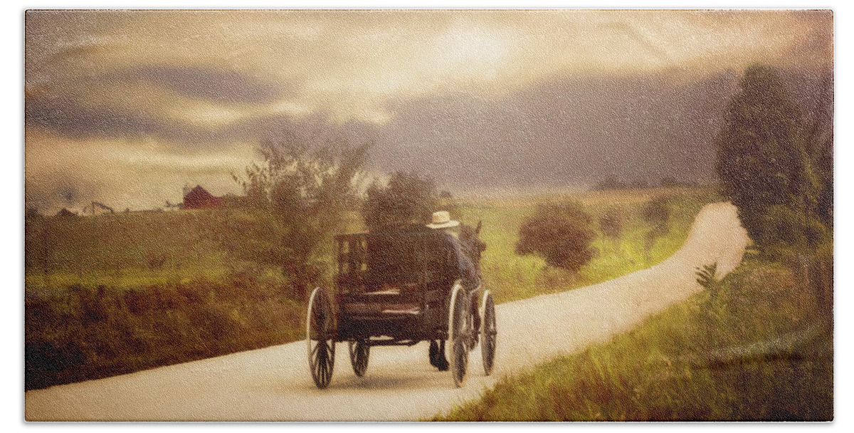 Amish Bath Towel featuring the photograph Follow the Country Road by Deborah Penland
