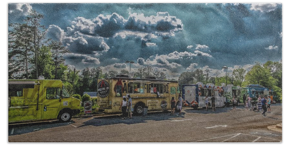 Custom Hand Towel featuring the photograph Food Truck Lot by Darryl Brooks