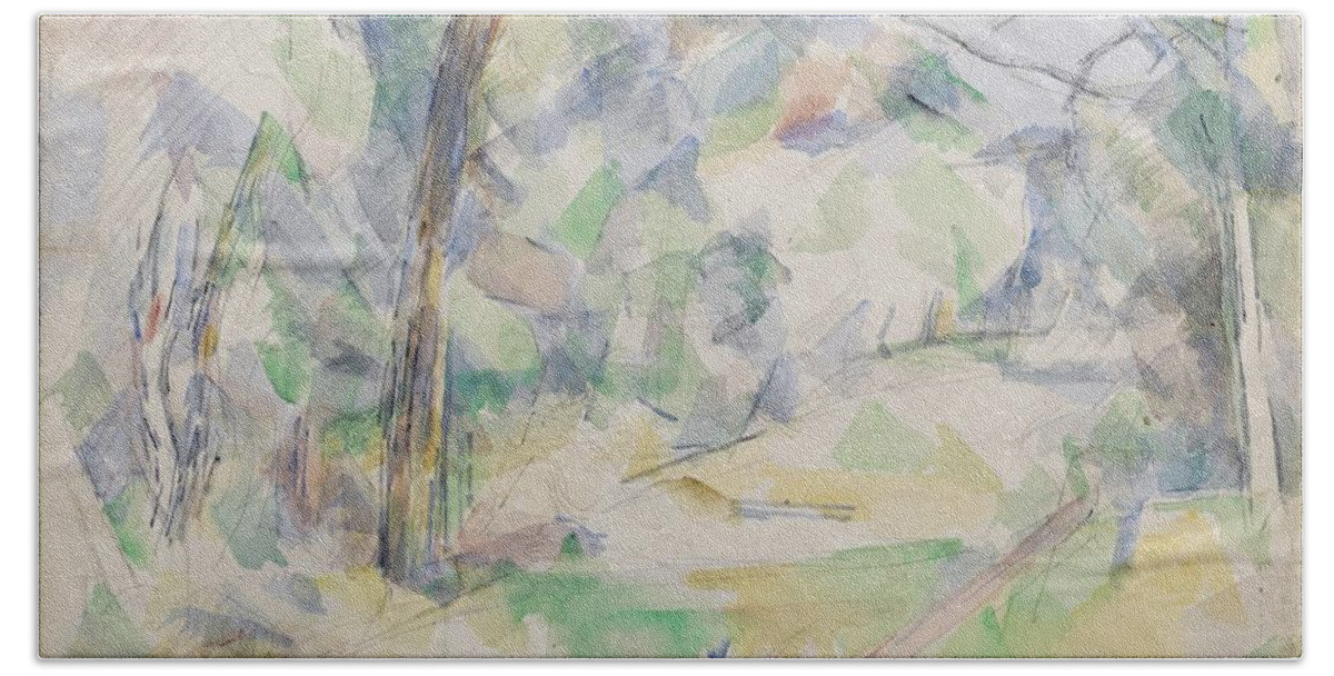 Paul Cezanne Paintings Hand Towel featuring the painting Forest Path 1904 06 by Paul Cezanne Paintings