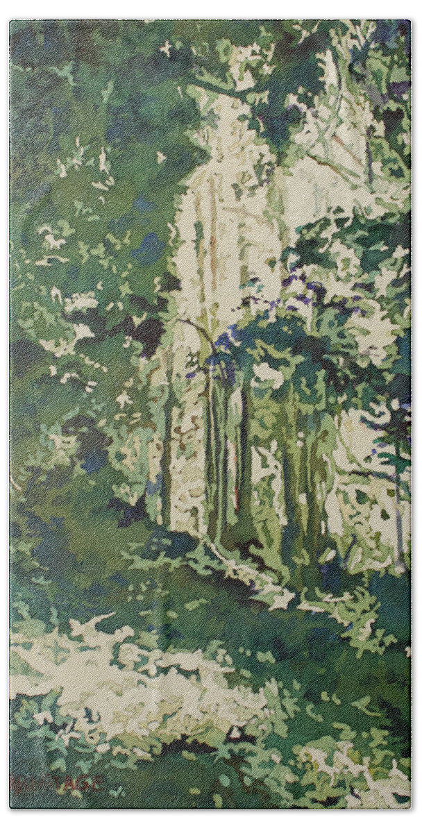 Forest Bath Towel featuring the painting Forest Window by Jenny Armitage