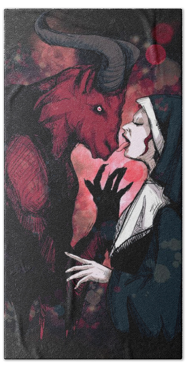 Devil Hand Towel featuring the drawing Forgive Me Father by Ludwig Van Bacon