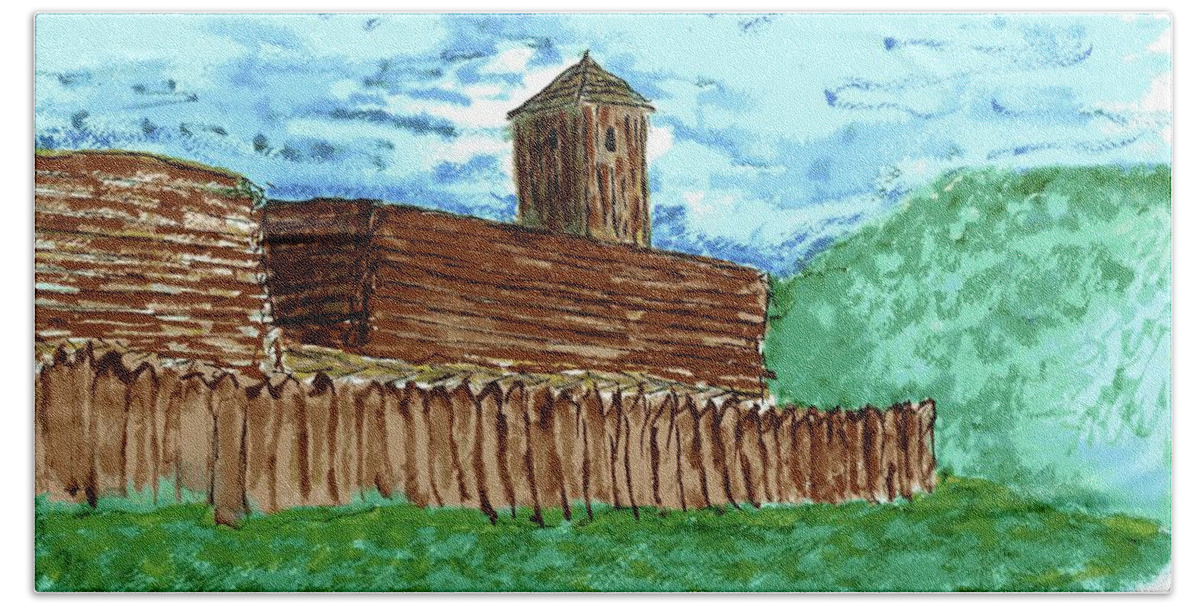 Fort Stanwix Bath Towel featuring the painting Fort Stanwix by Branwen Drew
