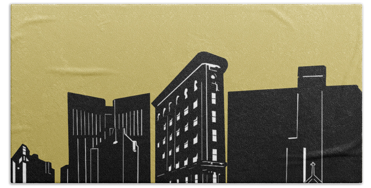 Fort Worth Bath Towel featuring the digital art Fort Worth Skyline Panorama Yellow by Bekim M