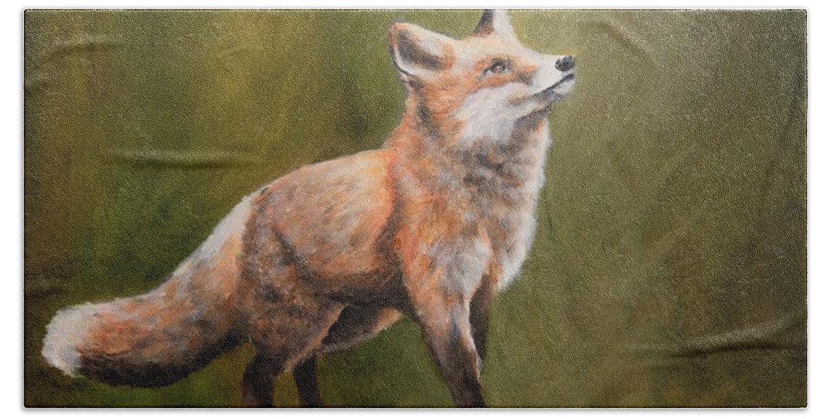 Fox Hand Towel featuring the painting Fox by Kirsty Rebecca