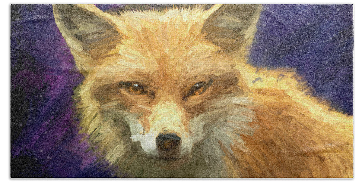 Fox Bath Towel featuring the painting Foxie by Jeanette Mahoney