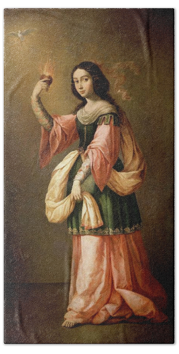 Allegory Of Charity Hand Towel featuring the painting Francisco de Zurbaran / 'Allegory of Charity', ca. 1655, Spanish School. by Francisco de Zurbaran -c 1598-1664-
