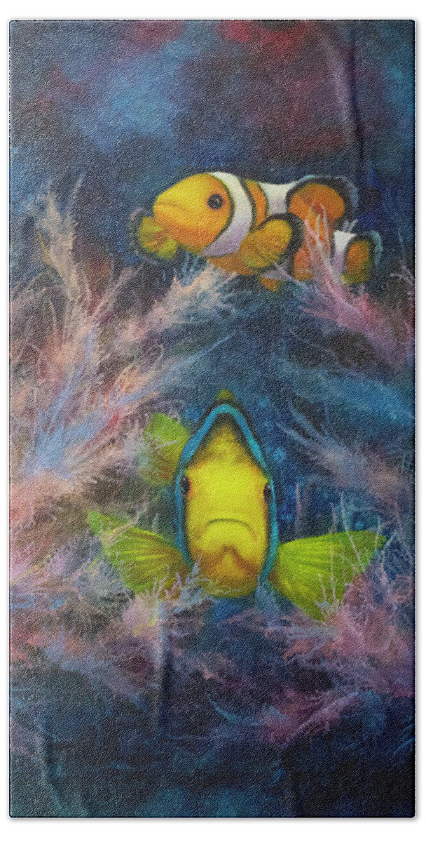 Reef Bath Towel featuring the painting Clowning Around by Lynne Pittard
