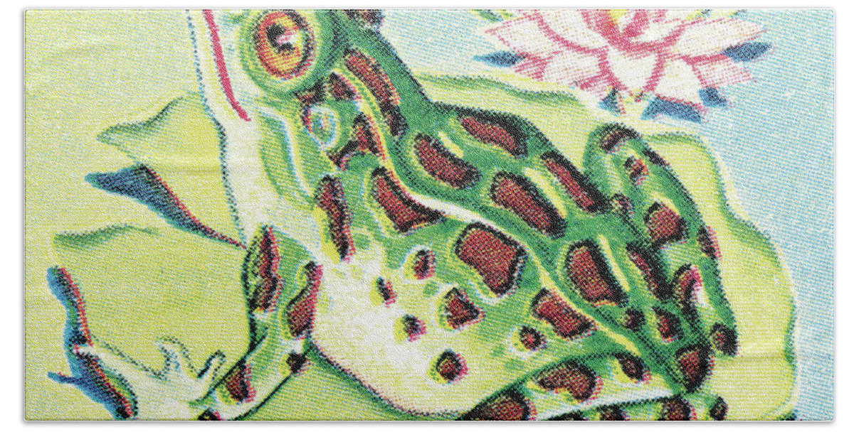Amphibian Bath Towel featuring the drawing Frog on Lily Pad by CSA Images