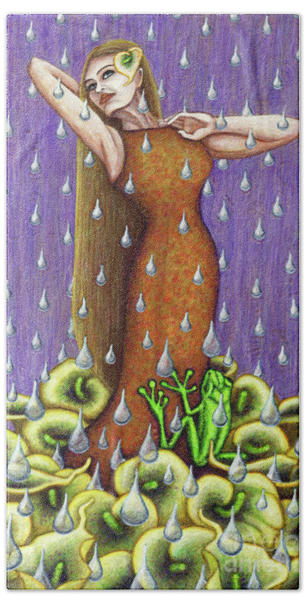 Frog Bath Towel featuring the painting Frog's Garden by Amy E Fraser