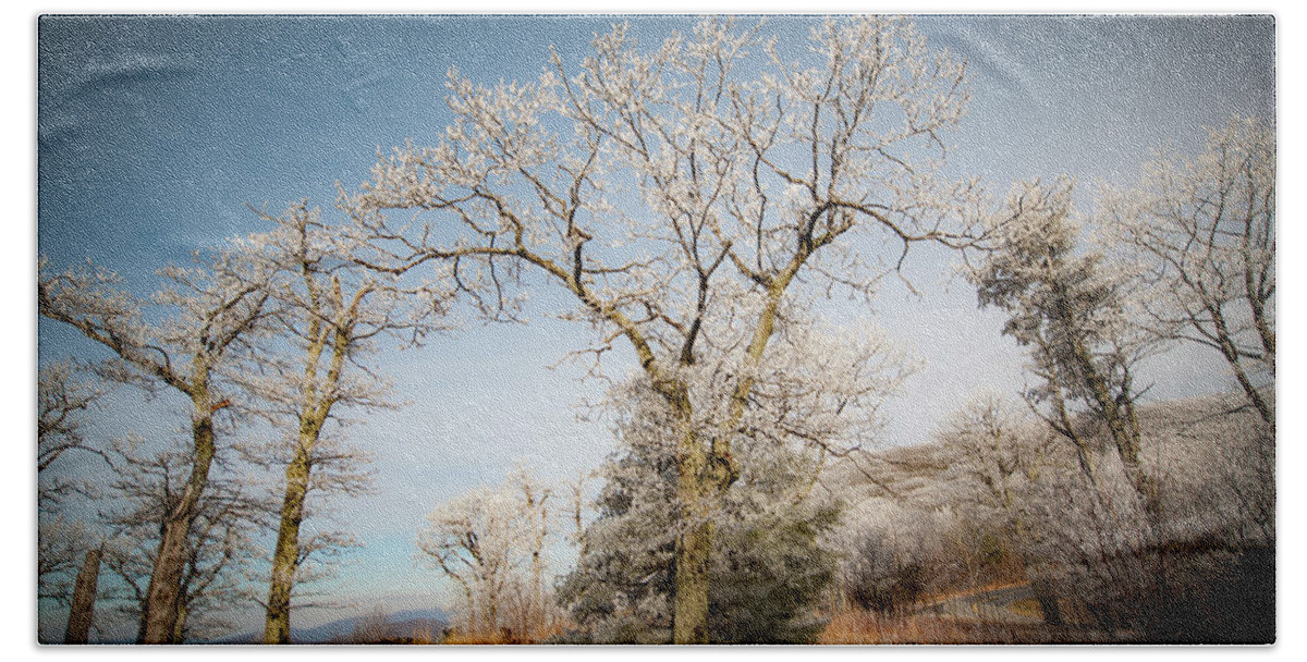 Blue Ridge Bath Towel featuring the photograph Frost on the Mountain by Mark Duehmig