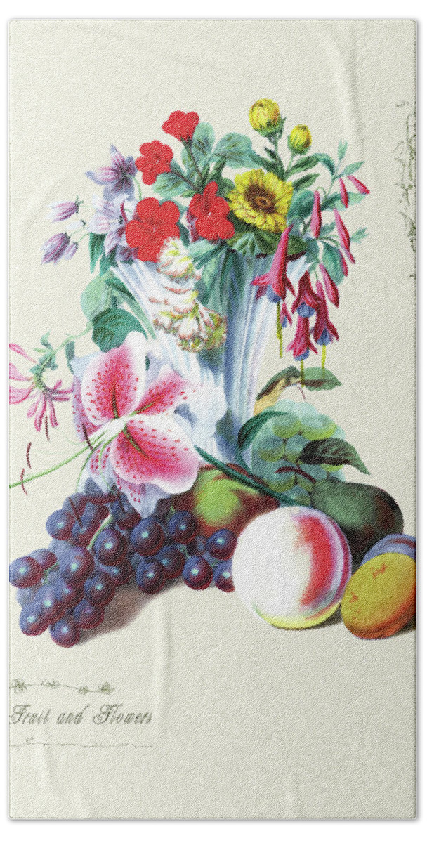 Seed Bath Towel featuring the painting Fruit and Flowers by Robert Furber