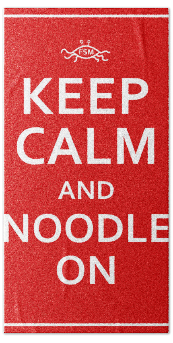 Richard Reeve Bath Towel featuring the digital art FSM - Keep Calm and Noodle On by Richard Reeve