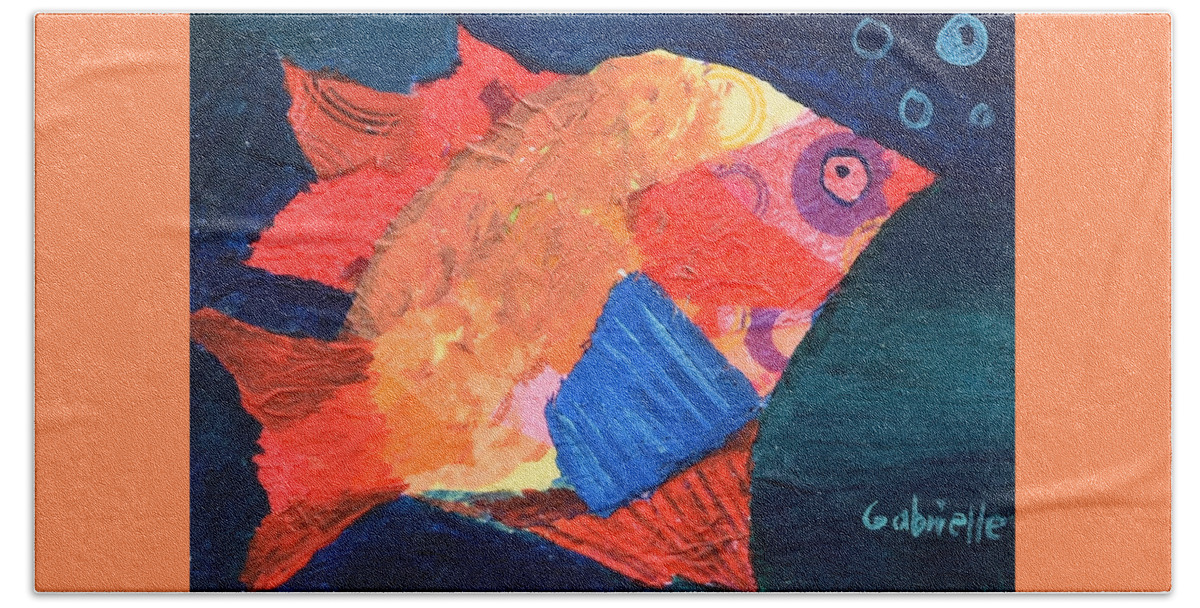 Fish Hand Towel featuring the mixed media Funny Fish by Gabrielle Munoz
