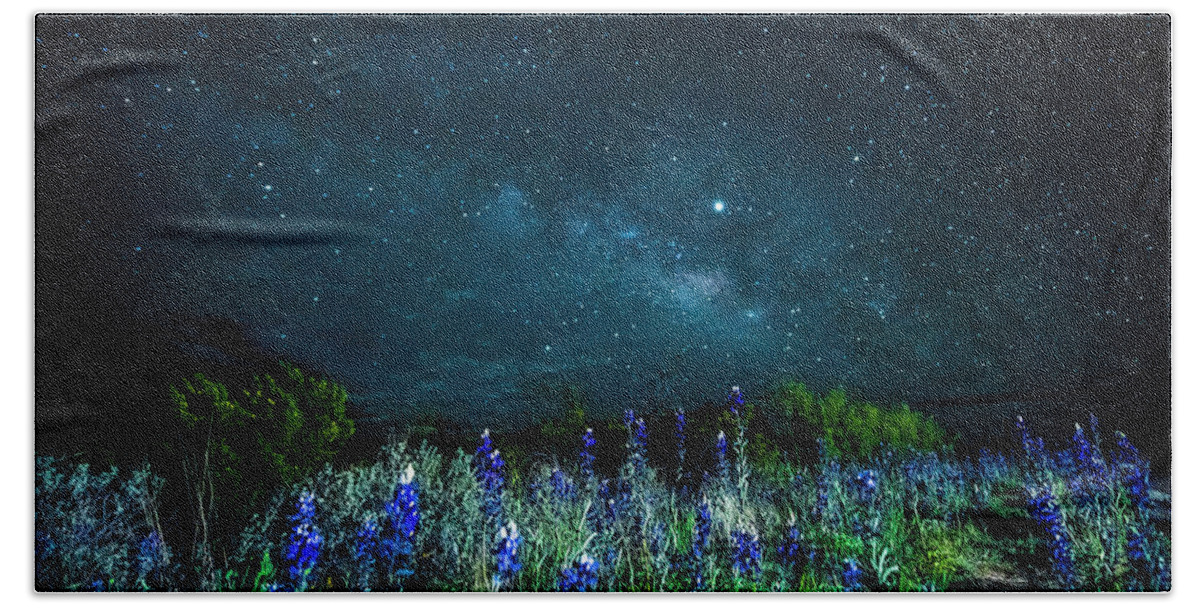 Big Bend Bath Towel featuring the photograph Galactic Bluebonnets by David Morefield