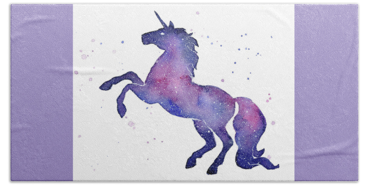 Galaxy Hand Towel featuring the painting Galaxy Unicorn by Olga Shvartsur