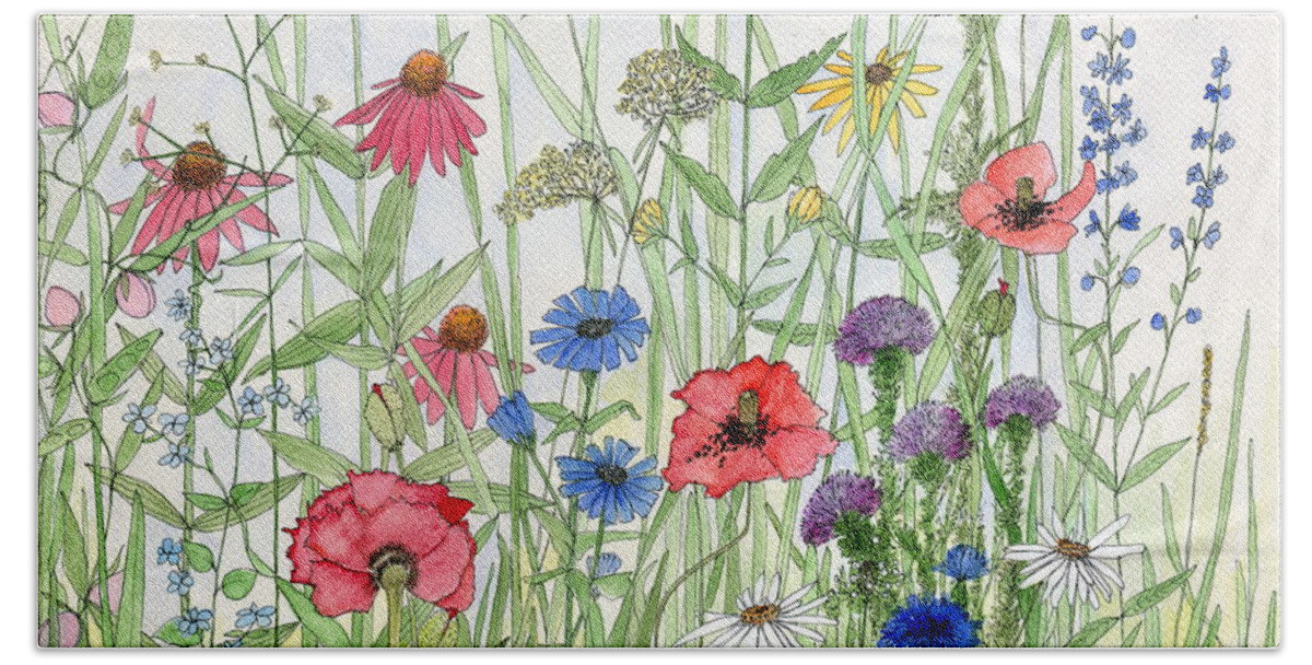 Flowers Hand Towel featuring the painting Garden Flower Medley Watercolor by Laurie Rohner