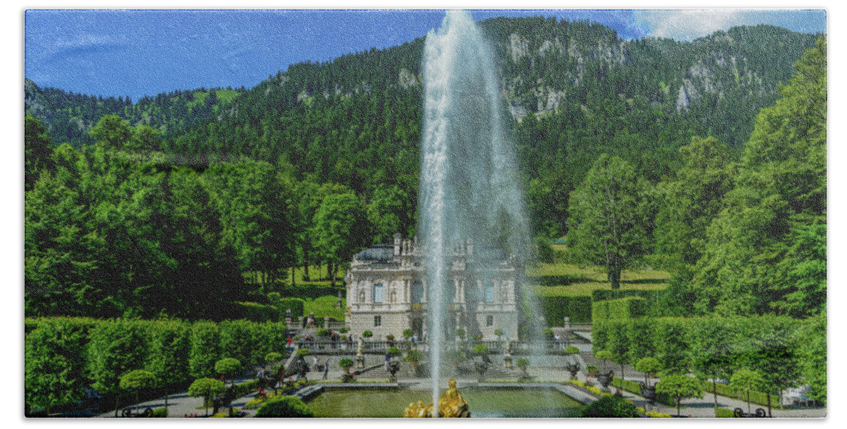 Linderhof Palace Hand Towel featuring the photograph Garden Fountain of Linderhoff Palace by Marcy Wielfaert