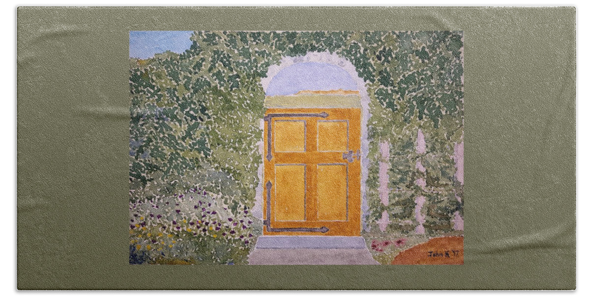 Watercolor Bath Towel featuring the painting Garden Lore by John Klobucher