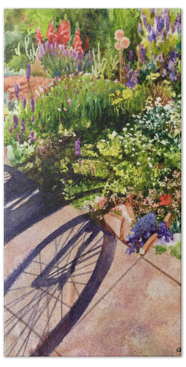 Garden Painting Bath Towel featuring the painting Garden Shadows II by Anne Gifford
