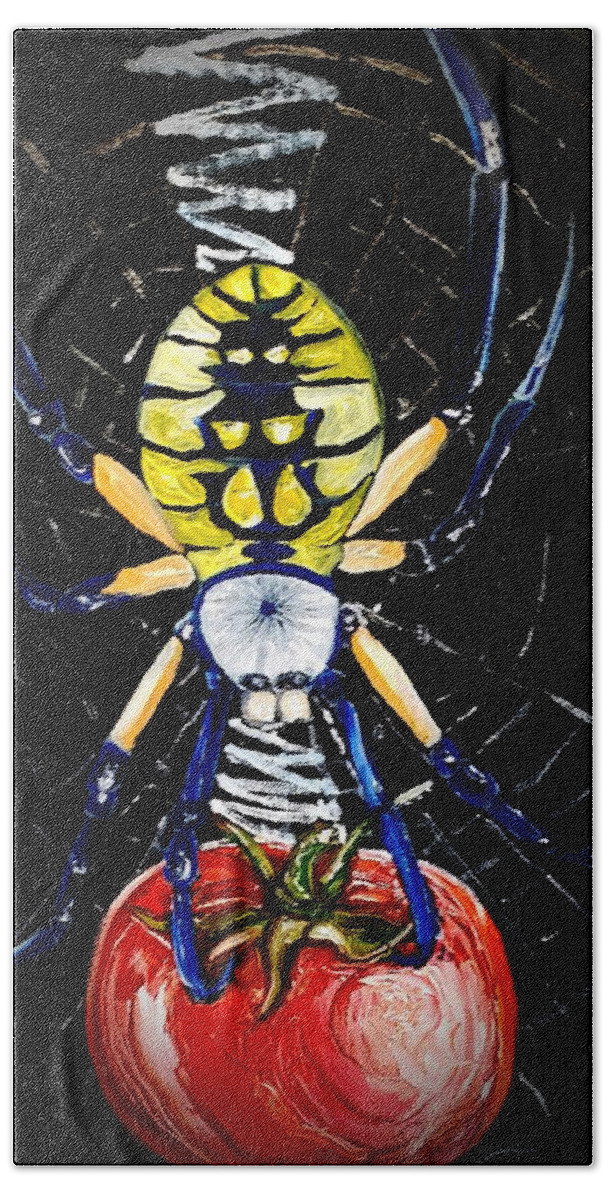 Argiope Bath Towel featuring the painting Garden Spider by Alexandria Weaselwise Busen
