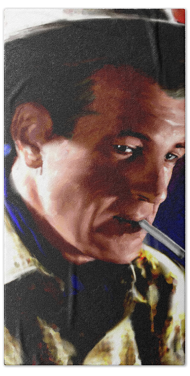 Gary Cooper Hand Towel featuring the painting Gary Cooper painting by Stars on Art