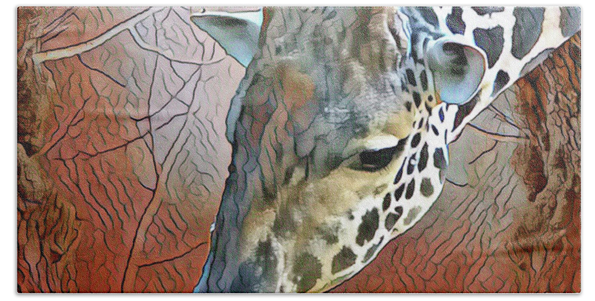 Giraffe Hand Towel featuring the digital art Gentle Giraffe by Jackie MacNair