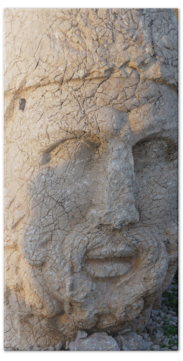 Greek Hand Towel featuring the photograph Giant head of Heracles, tumulus by Steve Estvanik