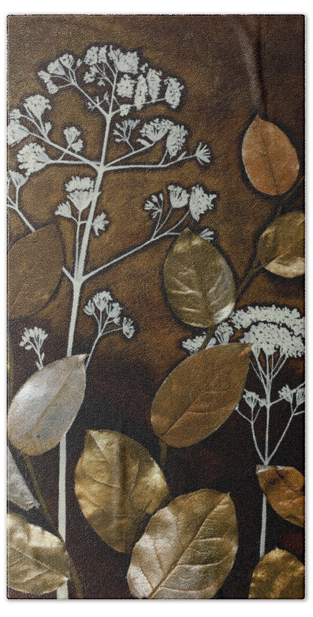 Gilded Hand Towel featuring the painting Gilded Leaf Collage II by Megan Meagher