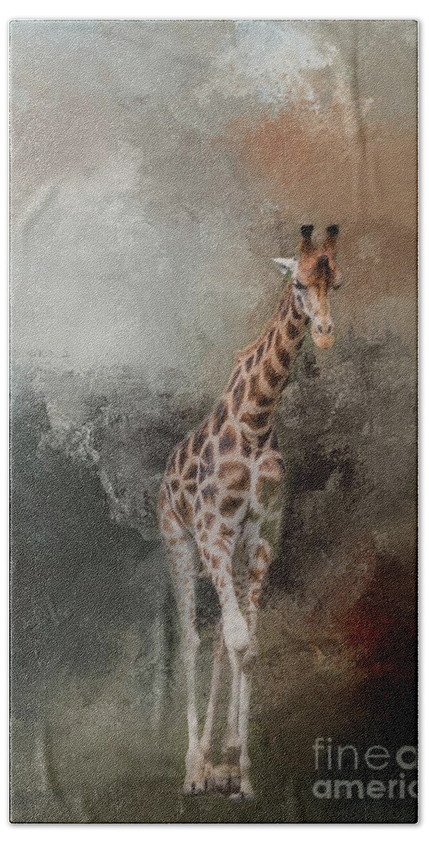 Giraffe Hand Towel featuring the photograph Giraffe by Eva Lechner
