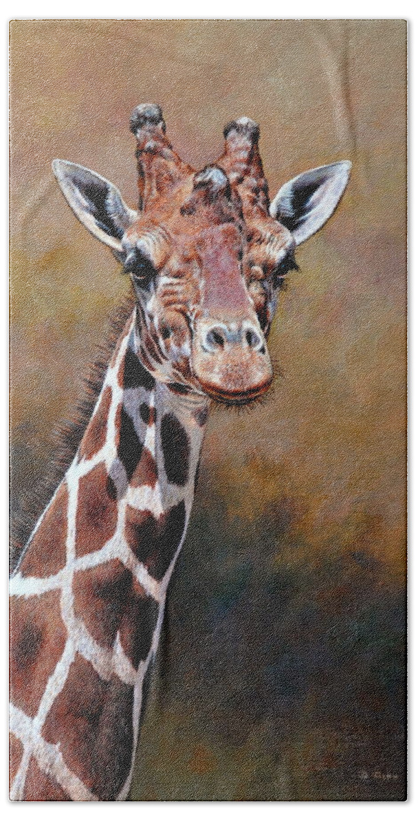 Keywords: Paintings Bath Towel featuring the painting Giraffe Portrait by Alan M Hunt by Alan M Hunt