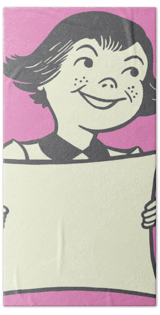 Announce Hand Towel featuring the drawing Girl Holding a Large Piece of Paper by CSA Images