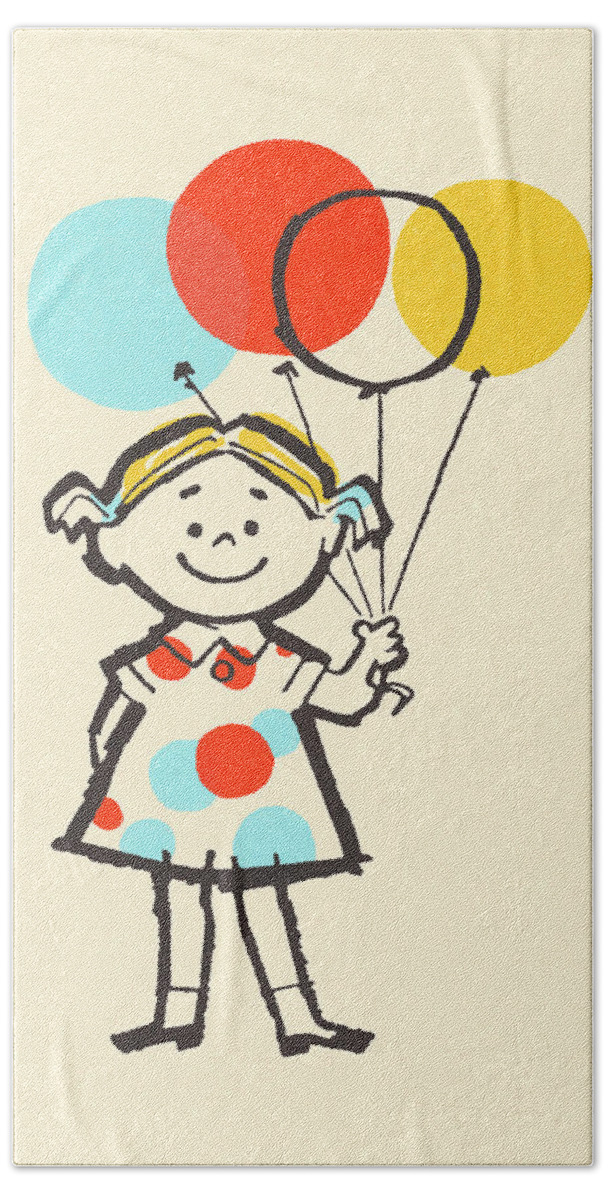 Balloon Hand Towel featuring the drawing Girl Holding Balloons by CSA Images