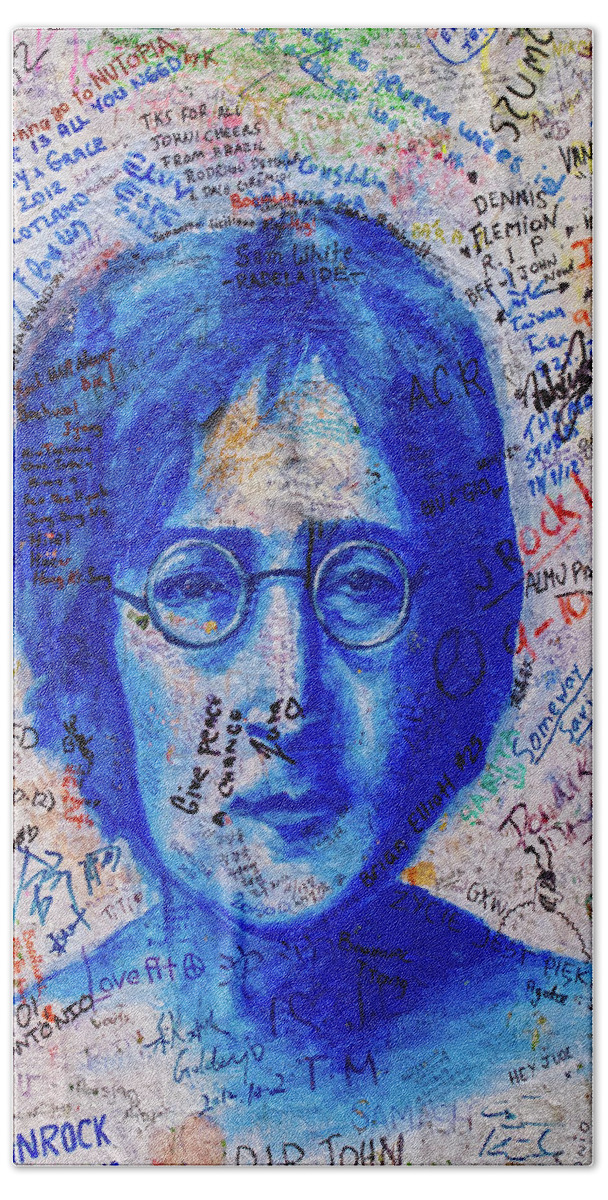 John Lennon Hand Towel featuring the mixed media Give Peace A Chance by Smart Aviation