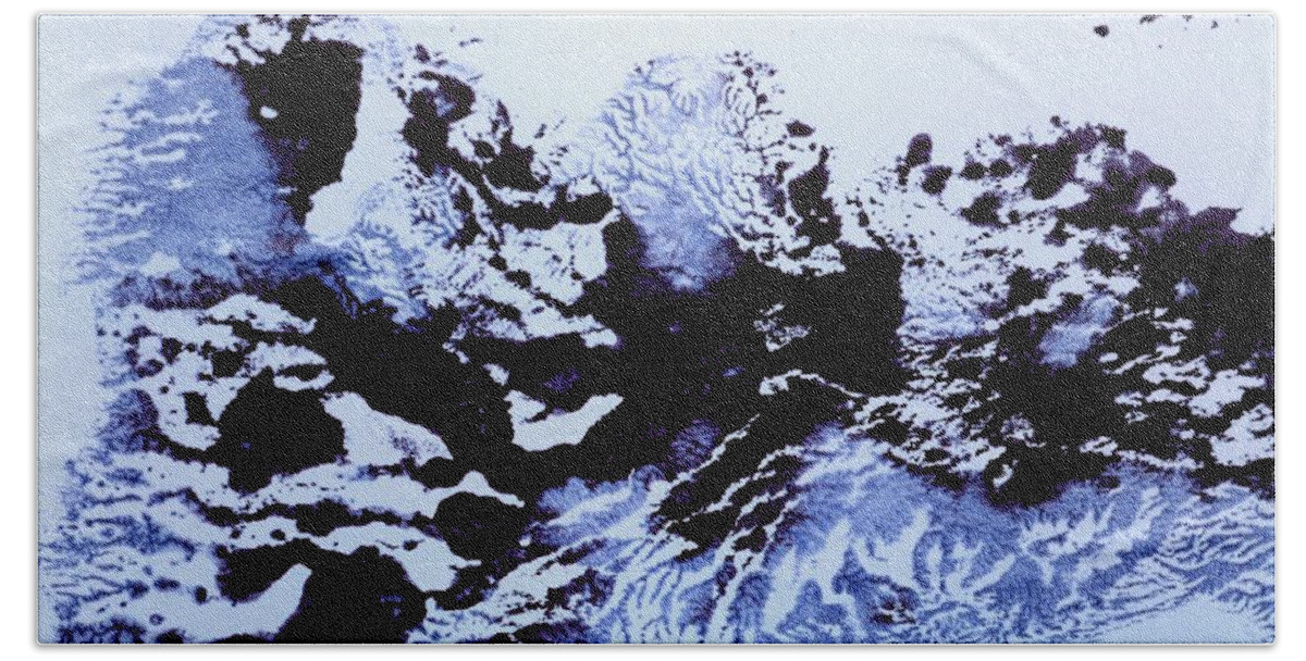#alaska #glacier #bay #bay #cold #ice #north #sea #ocean #fish #fishing #vacation #destination #tour #contemporary #scarpace #monotype #oil #painting #wallart Bath Towel featuring the painting Glacier Bay, Alaska by J Vincent Scarpace
