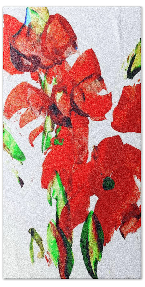 Gladioli Hand Towel featuring the painting Glad by Tommy McDonell