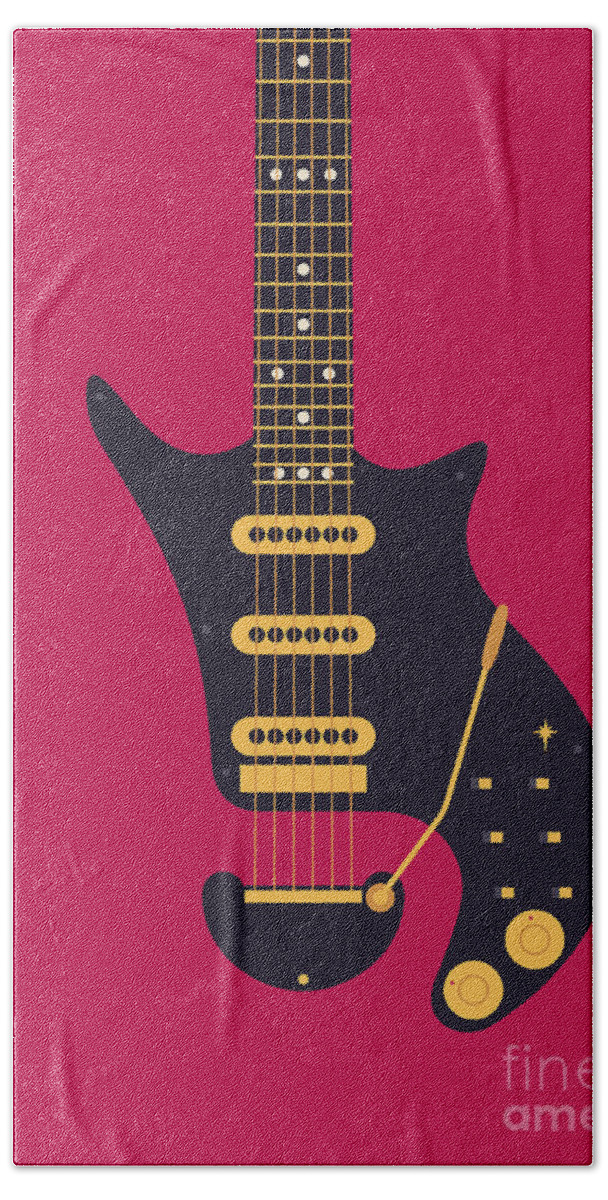 Guitar Hand Towel featuring the digital art Glam Rock 70s Guitar - Burgundy by Organic Synthesis