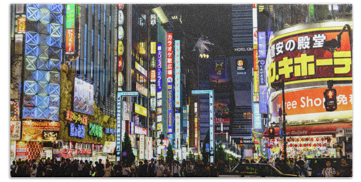 Tokyo Bath Towel featuring the photograph Godzilla Road, Shinjuku, Tokyo by Aashish Vaidya