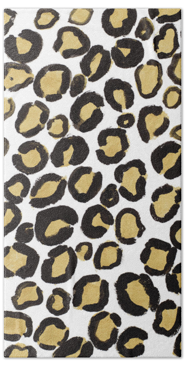 Gold Hand Towel featuring the mixed media Gold Cheetah by Lanie Loreth