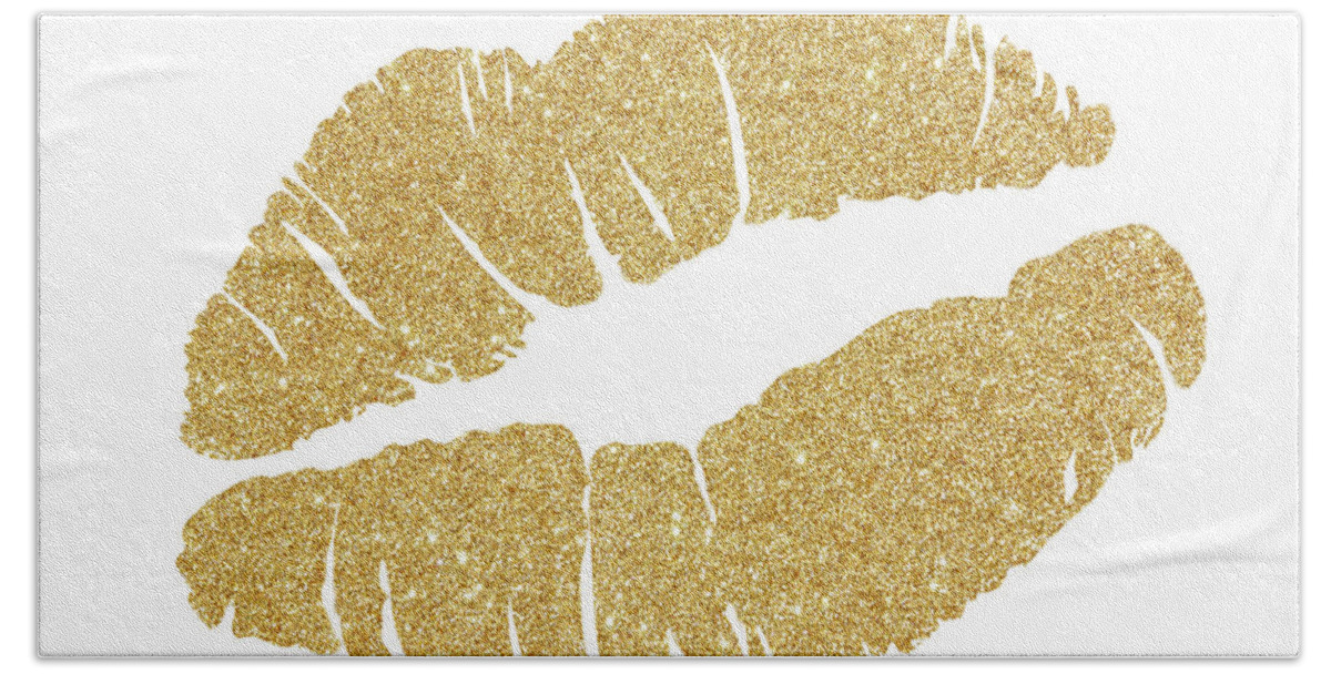 Gold Hand Towel featuring the painting Gold Sparkle Lips by Sd Graphics Studio