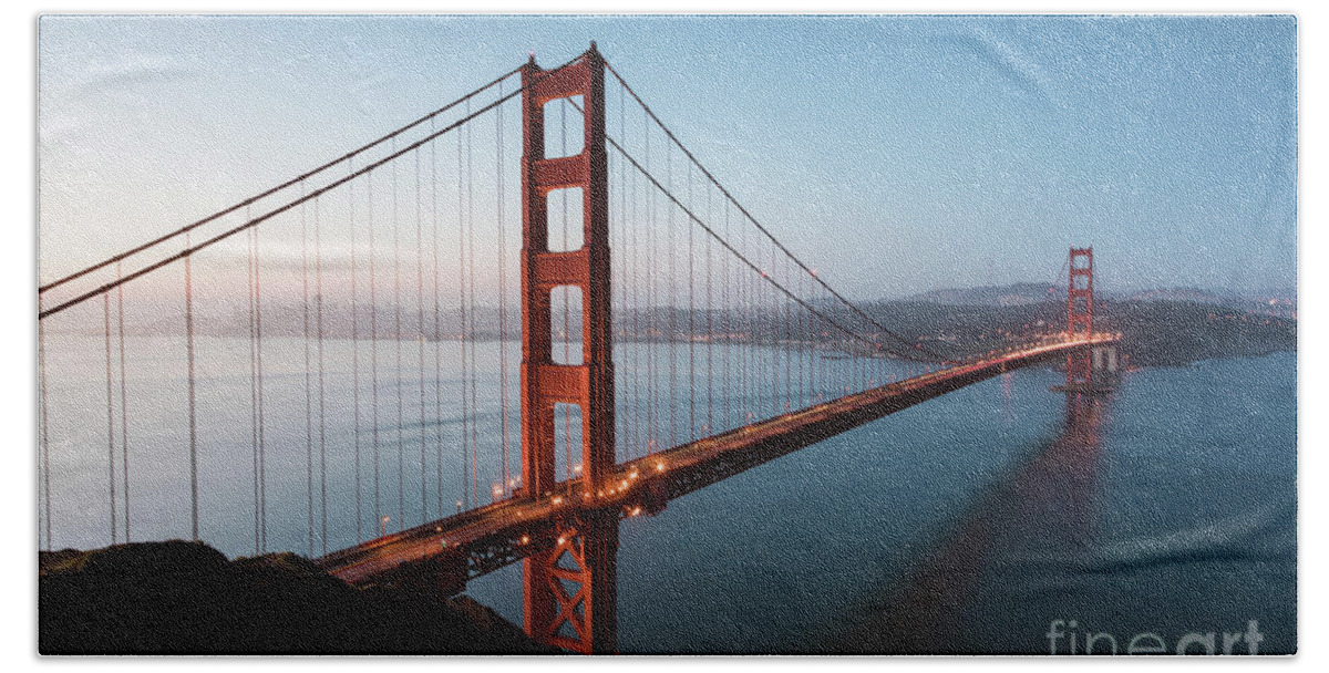 Golden Gate Hand Towel featuring the photograph Golden gate at sunrise, San Francisco by Matteo Colombo